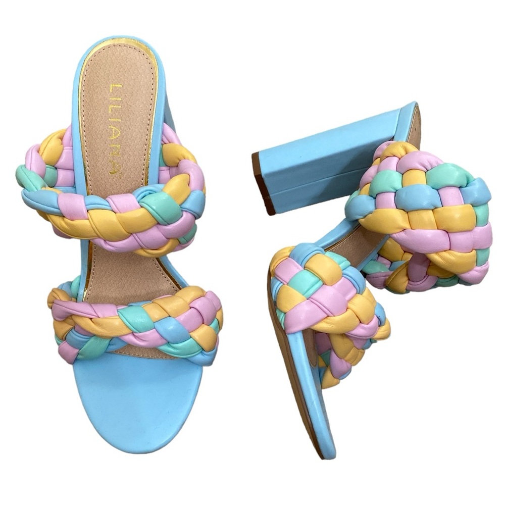 Multi Pastel Stacked Block Heel Open Toe Sandals - image 1